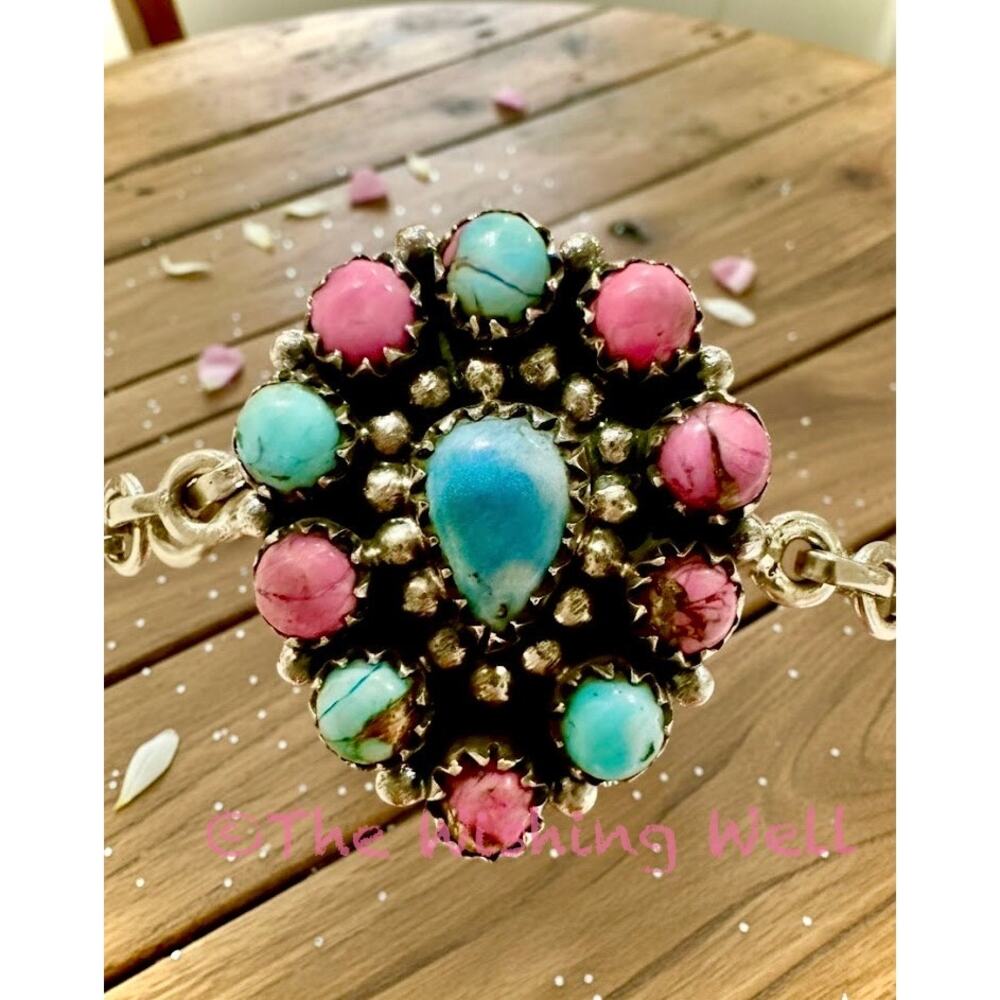 White Water  & Cotton Candy Turquoise Bracelet Sterling 925 7”